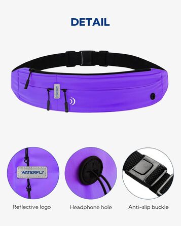 Поясна сумка WATERFLY для бігу та фітнесу: тримач для телефону, поясна сумка для джогінгу, спортивний пояс для жінок та чоловіків (Ліловий)