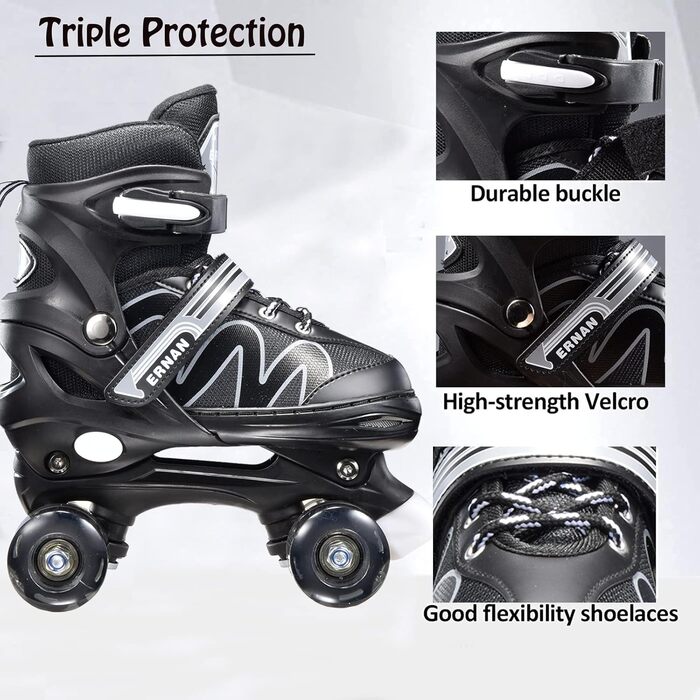 Дитячі ролики-інлайнери Flash: ролики для початківців, 4 колеса, регульовані, чорні (EU 34-38)