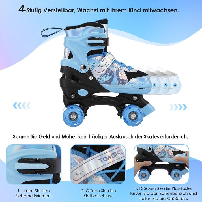 Роликові ковзани TOMSHOO для дітей, регульовані, для дівчаток та хлопчиків, підходять для початківців, зручні та дихаючі, ідеальні для подарунка на Новий рік або день народження