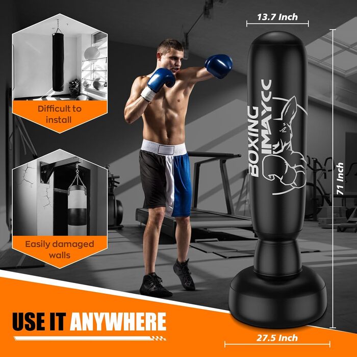 Стенд-мішок для боксу дорослий/підлітковий, 180 см, PVC, для боксу, кікбоксингу, муай-тай, MMA, боксерського тренування