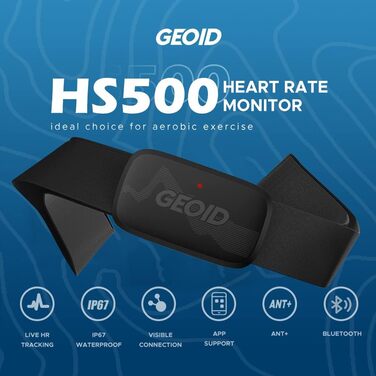 Вимірювач частоти серцевих скорочень GEOID HS500 з нагрудним реміннем, Bluetooth 4.2/ANT+, водонепроникний IP67