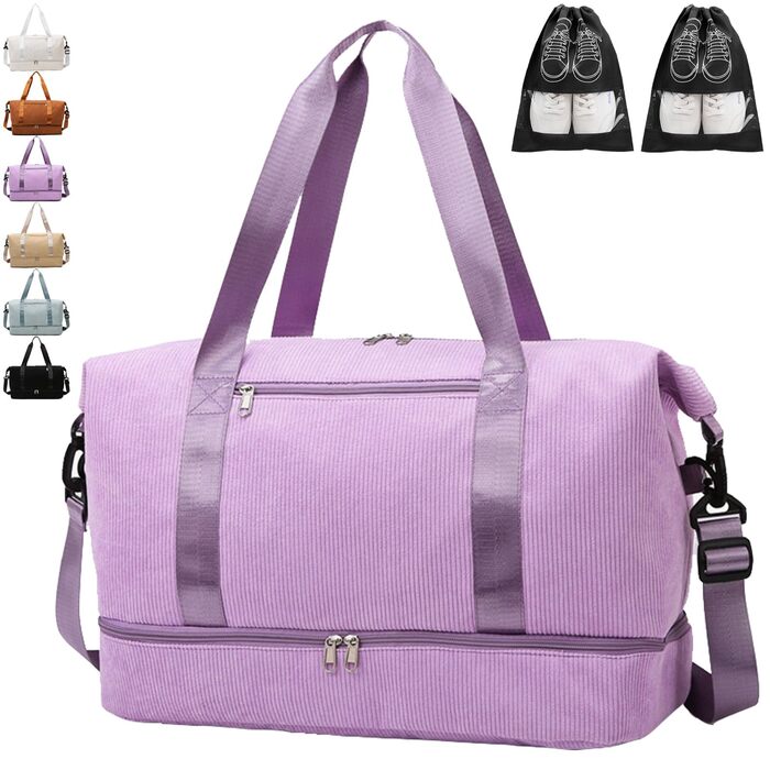 Спортивна сумка YOUYIKE для жінок та чоловіків 20-35Л, дорожня сумка з вельвету з відділенням для взуття та вологих речей, сумка для фітнесу, тренувань та подорожей (Коричнева, Лілова)