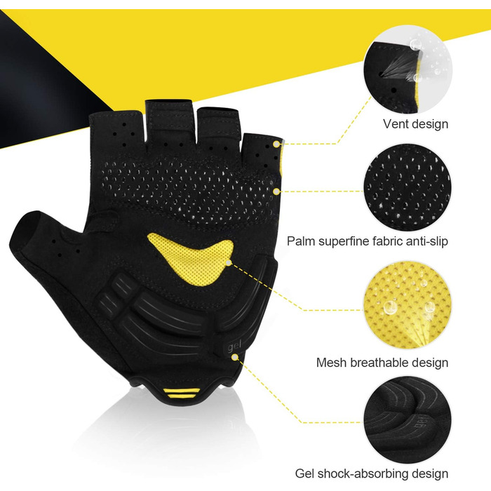 Велосипедні рукавички 4UMOR для чоловіків: напівпальцеві, антиковзаючі, амортизуючі. Підходять для шосе, MTB, гірського велосипеда та катання. Яскраві кольори для безпеки.