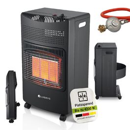 Газова обігрівач Juskys® GS42US чорного кольору - 4200 Вт з регулятором тиску та шлангом. Мобільний, ефективний та економічний газовий нагрівач/піч/обігрівач