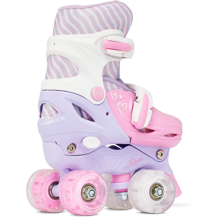 Роликові ковзани для дітей дівчаток RAVEN з регулюванням розміру та LED підсвіткою (27-30, без куфів)