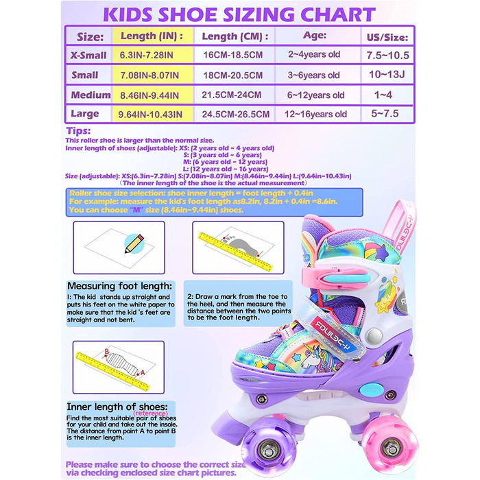 Дитячі ролики Kinder Einhorn для дівчаток, 3-6 років, з підсвічуванням, регульовані, для початківців, фіолетові. XS (26-29)