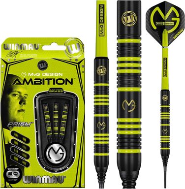 Дарти WINMAU Michael Van Gerwen MvG Ambition Professional (латунь) з пір'ям та стрижнями, сталеві та м'які (20 г)