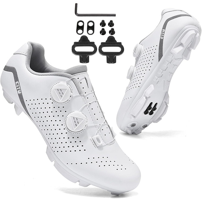 Чоловічі та жіночі велотуфлі для гірського велосипеда, дихаючі, сумісні з педалями Shimano SPD 2-болти, MTB, Outdoor, 41 EU, Білий