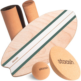 STAASH® PRO Балансборд з берези – Преміум 5-в-1 набір для балансу, фітнесу та реабілітації. Ролик + півсфера + килимок. Витримує до 150 кг. Колір: Лісовий зелений