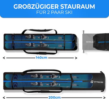 Чохол для лиж STYNGARD Kitzbühel (2 пари, до 200 см) - чорно-синій, водонепроникний