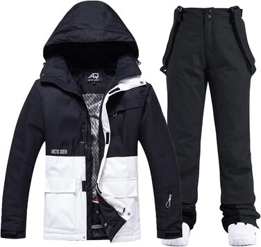 WOWULOVELY Жіночий зимовий комплект для катання на лижах, водонепроникний, вітронепроникний: куртка та штани, ізольований сноуборд, білий (M, Чорний)