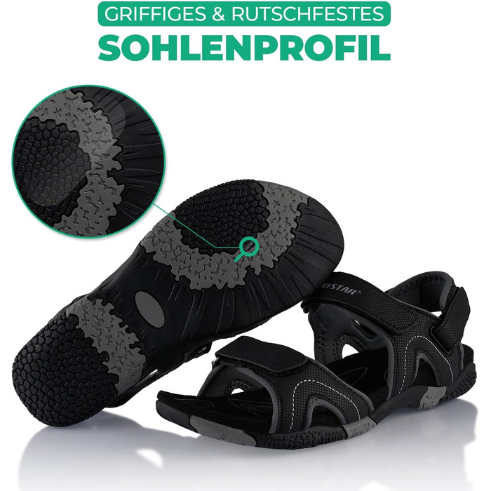 Трекінгові сандалії Fusskleidung для жінок та чоловіків, літні похідні взуття з міцною протекторною підошвою, чорні, розмір 38 EU