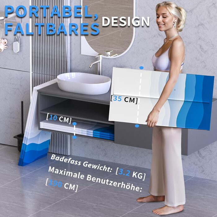 Зручна складана ванна для криотерапії | Ø80 x 75 см | Для спортсменів та дорослих | З ізольованою кришкою | Сірий та білий колір