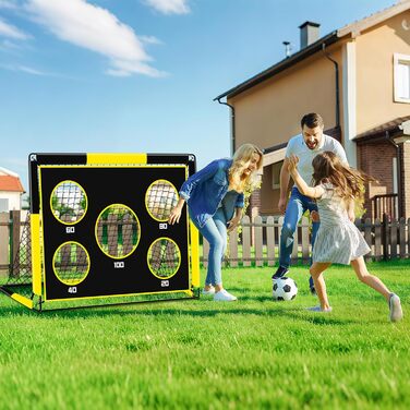 Дитячі воріта для футболу 2-в-1, 150х120 см, портативні та стабільні, з 5 цілями, 4 анкери та сумка, для саду, парку, пляжу (жовті)
