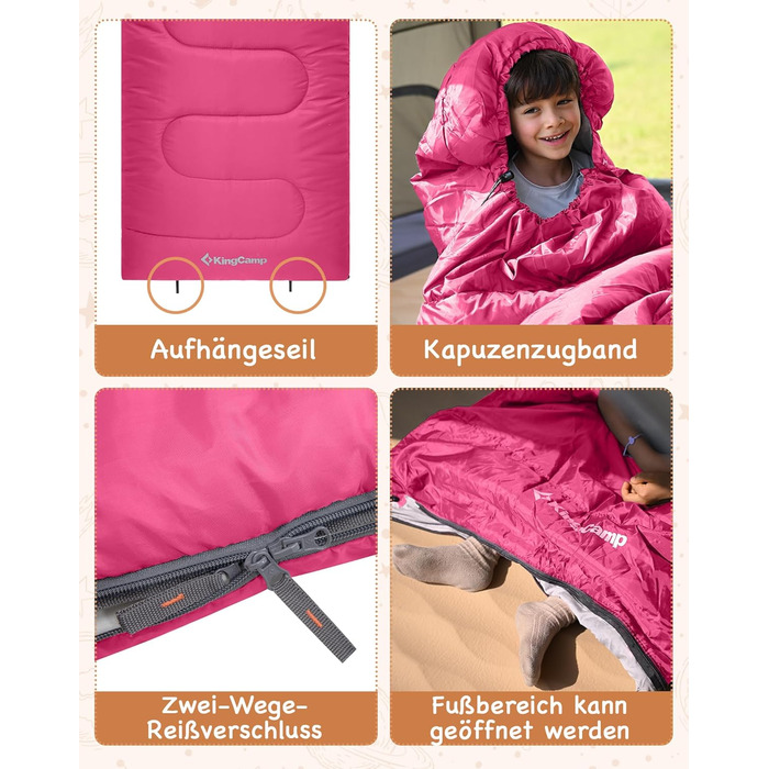 Дитячий спальний мішок KingCamp Rosa L для кемпінгу та піших прогулянок (3-4 сезони)