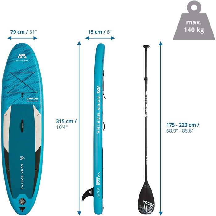 Надувна SUP-дошка AM AQUA MARINA Vapor 2021, 315x79x15 см, комплект
