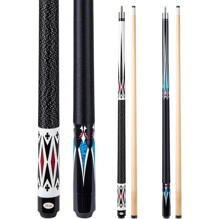 Більярдний кий Sinsilvie 58 дюймів (19/20 oz) з наконечником 13 мм, чорний/білий, для чоловіків та жінок