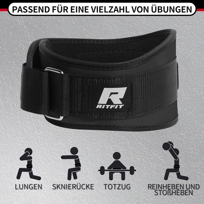 Пояс для важкої атлетики RitFit 6'' (15 см) для чоловіків та жінок, чорний, з липучкою, для пауерліфтингу, бодібілдингу та силових тренувань, розмір S