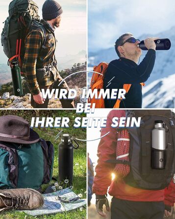 Фляга спортивна Feijian 1л з карабіном, нержавіюча сталь, термофляга для води, кави, чаю, без BPA, для туризму, школи, кемпінгу, велосипеду, армійний зелений