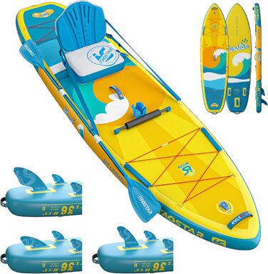 Надувна SUP-дошка iTAOSTAR з сидінням, комплект аксесуарів, для початківців, йоги, серфінгу, рожевий/помаранчевий/жовтий