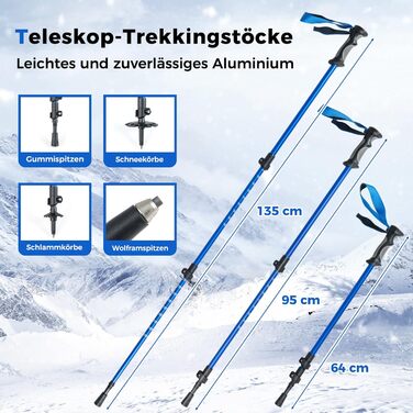 Снігоступи Costway з підйомною системою, розмір 35-45, до 68/90 кг, комплект з трекінгових палиць та сумки, для чоловіків, жінок та підлітків (EUR 35-40, блакитні)