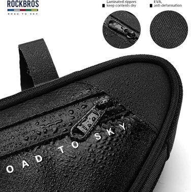 ROCKBROS Велосипедна сумка на раму 2 л, водонепроникна, трикутна, з відбивачами для MTB, шосейних та гравійних велосипедів, чорна