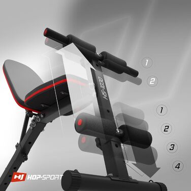 Складана тренувальна лава Hop-Sport HS-1030 з фіксацією ніг, регульована для жиму лежачи та пресу, 18 кг