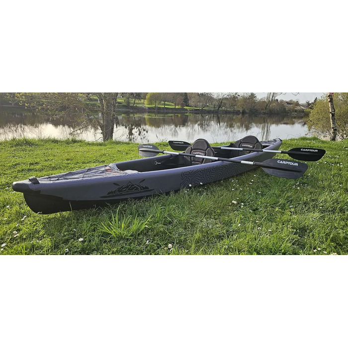 Надувний каяк CARPTOUR C5 Drop Stitch з веслом і 2 сидіннями, сіра сумка, насос, для риболовлі та туризму