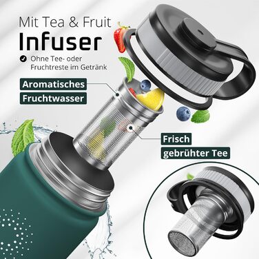 Фляга для води ACTIVE FLASK з нержавіючої сталі + соломинка (3 кришки) BPA-free, не протікає, підходить для газованої води - спортивна фляга, термофляга, ізотермос, для дітей, 680 мл, Темний Teal