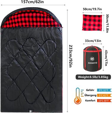 Спальний мішок для дорослих Schlafsack Srwachsene Outdoor Ultraleicht – пуховий, легкий, для кемпінгу, трекінгу та походів (L, чорно-червоний)