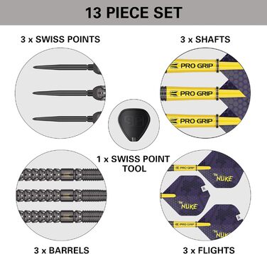Дротики Target Darts Luke Littler G1, сталевий накінечник, 90% вольфраму, 22/23/24 г, Swiss Point, набір із Pro Grip та інструментом, професійний гравець
