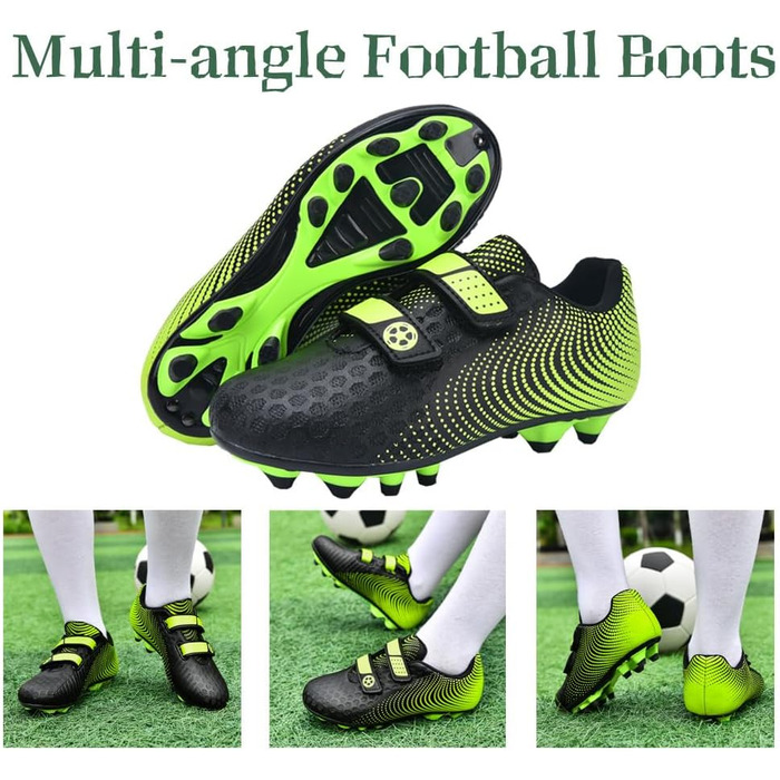 Дитячі футбольні бутси для хлопчиків та дівчаток, футбольні черевики з шипами для твердого поля, дитячі спортивні черевики для тренувань та занять на відкритому повітрі, дихаючі, антиковзкі, унісекс, розмір 28-37 (37 EU, Зелений)