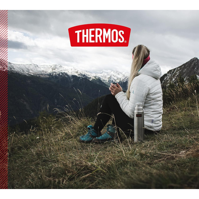 Термос Thermos Light & Compact 1 л, нержавіюча сталь, ізольована пляшка з чашкою, червоний, тримає тепло 12 годин / холод 24 години, герметичний, без BPA, підходить для миття в посудомийці