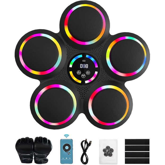 Музична бокс-машина з LED-підсвіткою та Bluetooth, 9 режимів швидкості та лічильник ударів, для дорослих та дітей, 5 ударних подушок