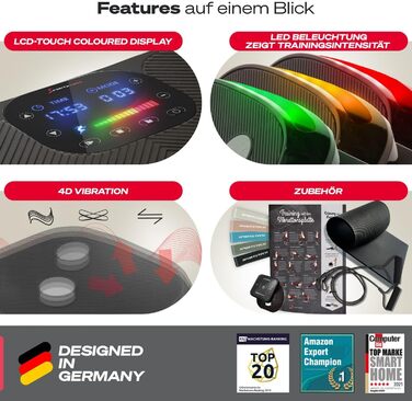 Платформа для вібрацій Sportstech 4D VP400 з LED, тренувальні стрічки та мотузки, для дому, до 120 кг, чорний