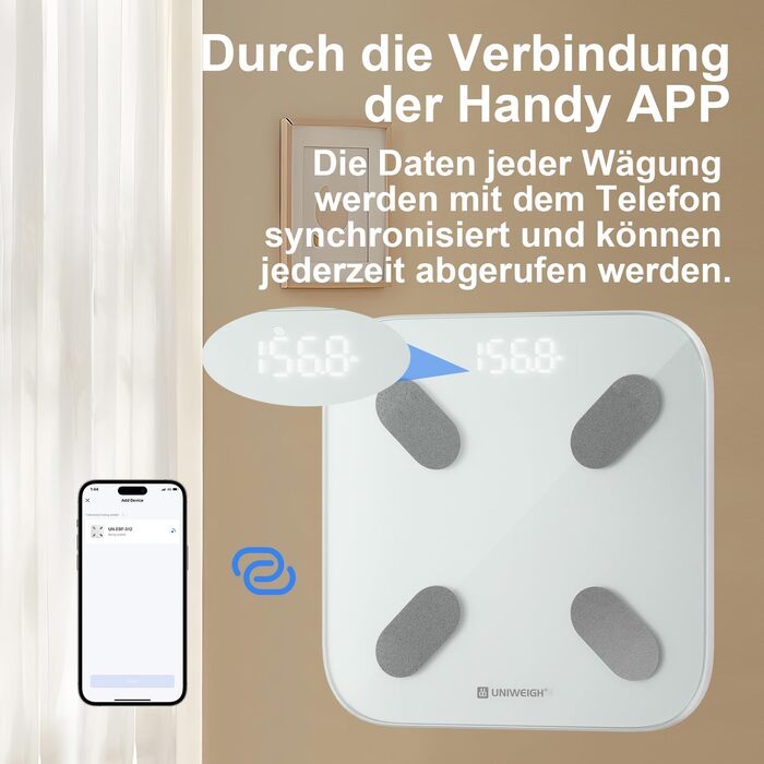 UNIWEIGH Розумна вага для вимірювання ваги тіла, Bluetooth вага для аналізу складу тіла, BMI, жир, м'язи, білок, максимальне навантаження 180 кг