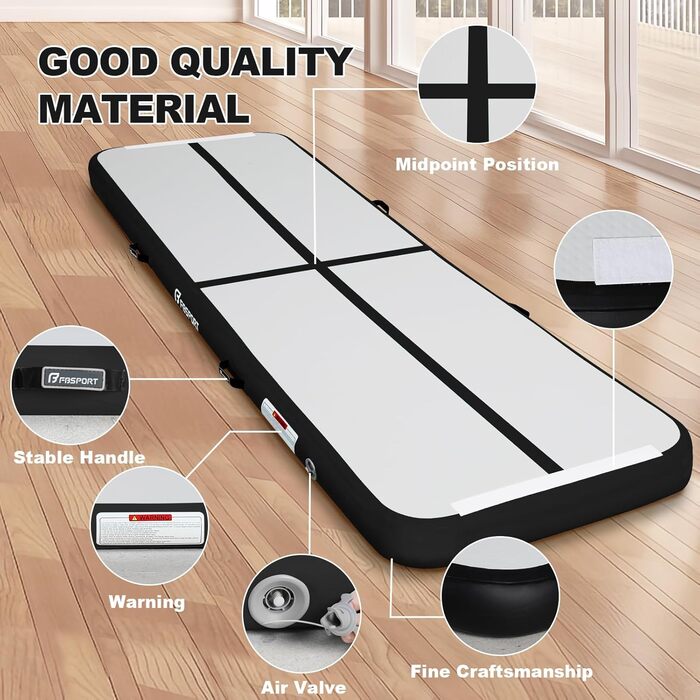 Airtrack FBSPORT 500x200x20 см: килимок для гімнастики, акробатики, йоги з насосом та сумкою