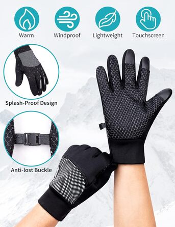 Becellen Велосипедні рукавички чоловічі зимові безпальцеві термо рукавички з сенсорним екраном, неслизькі для велосипеда, мотоцикла, бігу, катання на лижах, активного відпочинку (чорні)