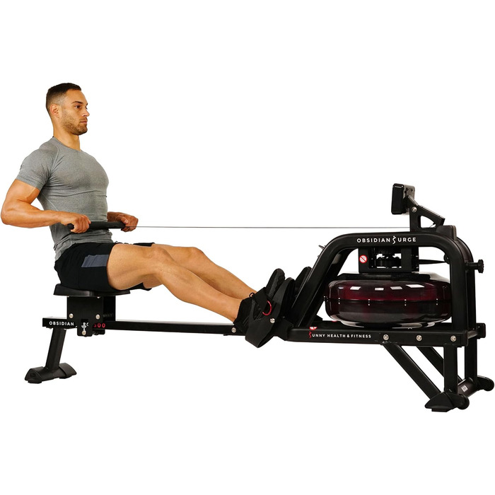 Водний гребний тренажер Sunny Health & Fitness Obsidian SF-RW5713 з LCD-дисплеєм, ергометром, комп'ютером тренувань, сумісний з пульсометром, до 113 кг