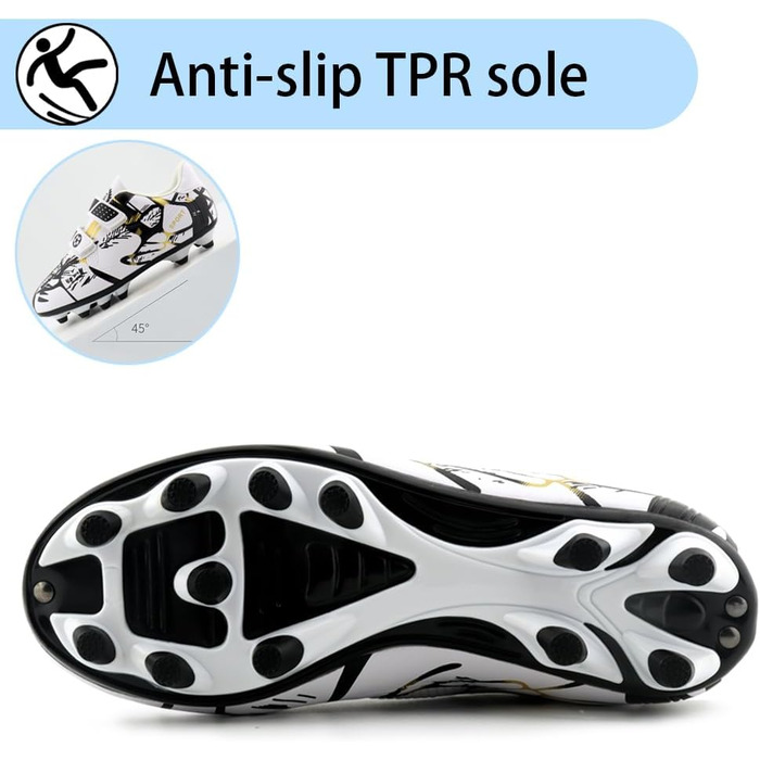 Дитячі футбольні бутси для хлопчиків та дівчаток, Outdoor, Тренувальні, Kunstrasen, Штучні шипи, Unisex, 28-37EU, 34EU, Білий, Золотий