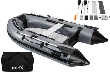 Надувний човен NEXX 260cm для риболовлі та відпочинку на воді - з сидінням та веслами, сірий