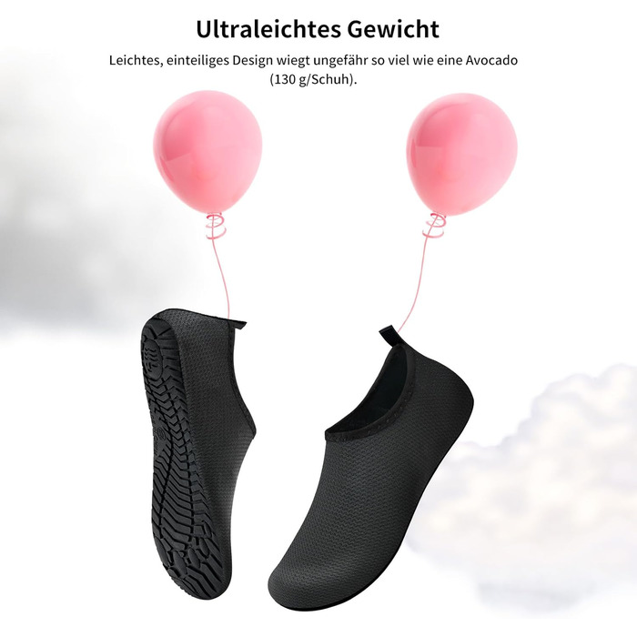 Шкарпетки для плавання WateLves: аквашузи для дорослих, дітей, унісекс. Швидко сохнуть, для пляжу, серфінгу, басейну. Розмір 46/47 EU, чорний Xbl