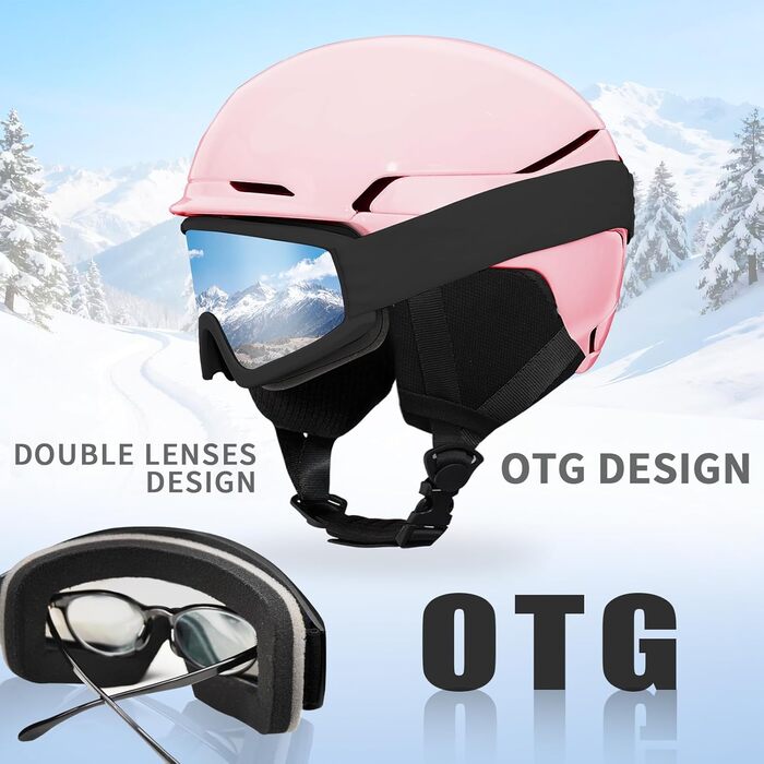 Шкільний шолом для сноуборду та лиж DXH811 з маскою та змінними навушниками, унісекс, захист від УФ, регульований, матовий рожевий (L)