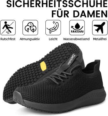 Кухонні черевики для жінок: дихаючі, антиковзкі, зручні, для ресторану, лікарні, догляду. Безпечні черевики з неслизькою підошвою, чорні, 43 EU