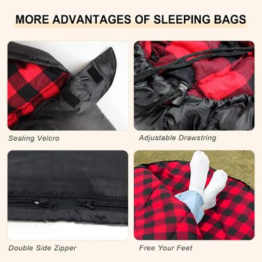 Спальний мішок для двох дорослих з флісу, зимовий, з подушками та сумкою для перенесення, 233*157 см, червоний