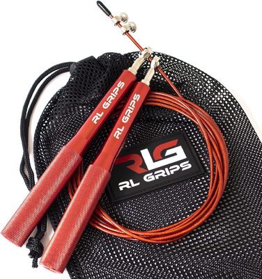 Стрибкове канат RL Grips® з алюмінієвою ручкою та антиковзким покриттям. Канат 2 мм для кардіотренувань та фітнесу (червоний)