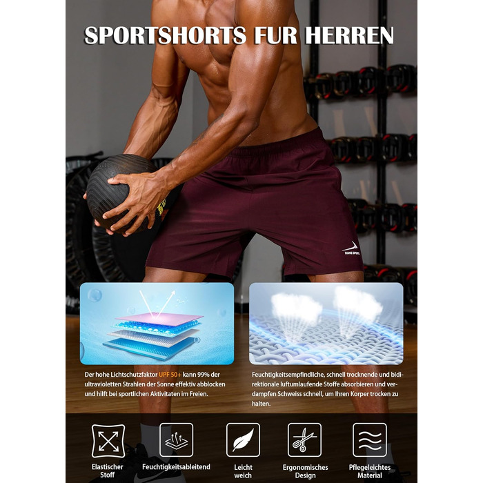Чоловічі спортивні шорти Rane Sports з кишенями на блискавці — легкі та дихаючі для бігу, фітнесу та активного відпочинку, колір Windrot, розмір L