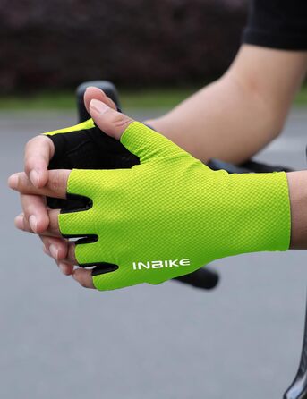 Велосипедні рукавички INBIKE для чоловіків, літні, напівпальцеві, з амортизацією, еластичні, дихаючі, світловідбиваючі, IHC220, L, зелені