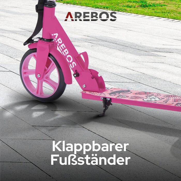 Самокат AREBOS Cityroller для дітей і дорослих, складаний, з регульованою висотою, XXL колесами, ременем для перенесення, гальмом, до 100 кг