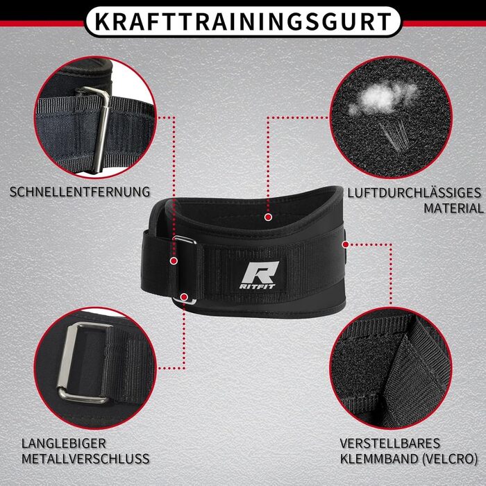 Пояс для важкої атлетики RitFit 6'' (15 см) для чоловіків та жінок, чорний, з липучкою, для пауерліфтингу, бодібілдингу та силових тренувань, розмір S
